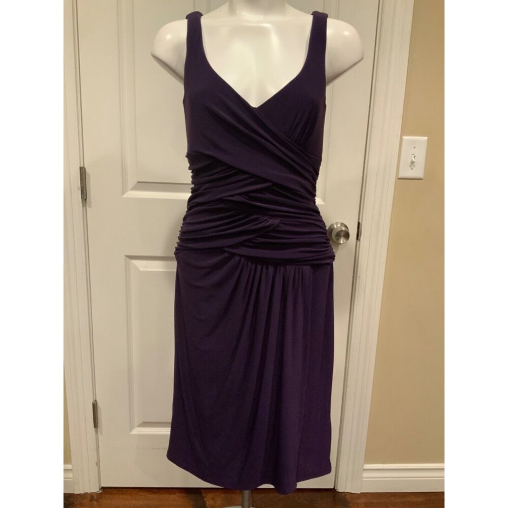 Lauren Ralph Lauren Purple Ruched Sleeveless Sheath Dress, Size 6
